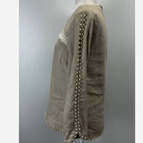 J. Crew 100% Linen Top/Shirt Embroidered French Knot Tan/Beige Womens Tunic 8 - Picture 2 of 10